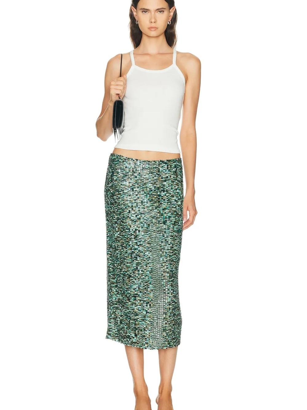 NWT Y2K Body by Victoria's Secret Iridescent Silk Sequin Skirt in Green